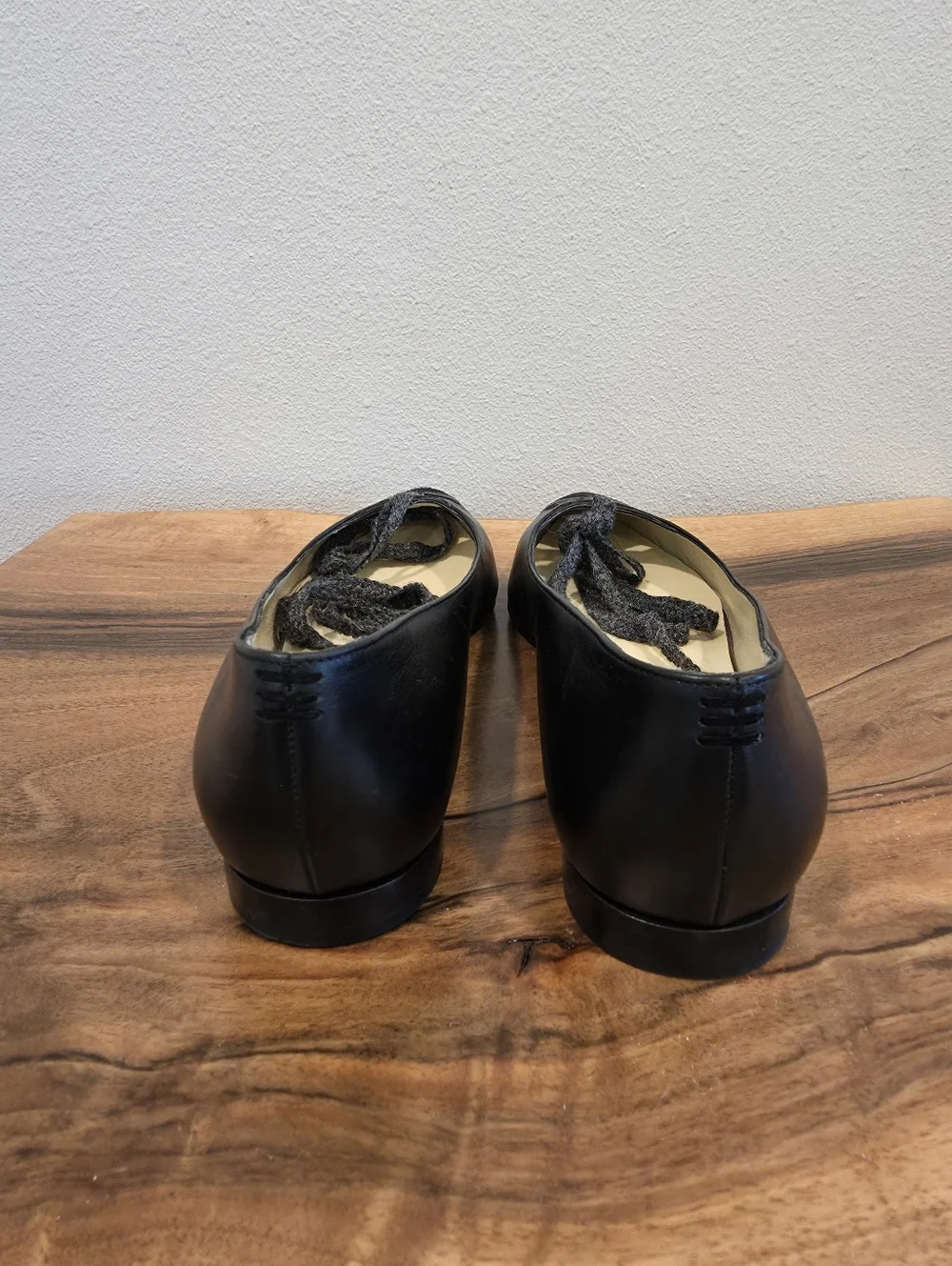 Sarah Flint Lily Ankle Tie Black Leather Flats -NWOT